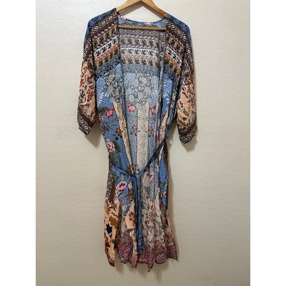 Boho Western Floral Kimono One Size Open Front Beachy Travel Vacay Pool Resort - Picture 1 of 11